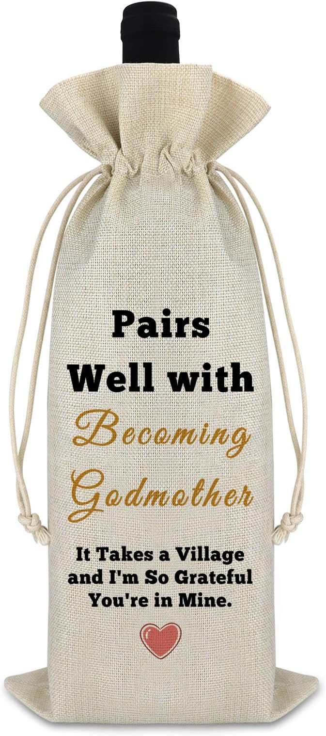 Gift for Godmother Baby Reveal Gift for Godmother Wine Bag Godparents Godmother Gift from Godchild Baptism Gift for Godmother Mother’s Day Christmas Gift for Godmother Reusable Wine Bottle Cover