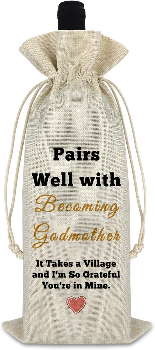 Gift for Godmother Baby Reveal Gift for Godmother Wine Bag Godparents Godmother Gift from Godchild Baptism Gift for Godmother Mother’s Day Christmas Gift for Godmother Reusable Wine Bottle Cover