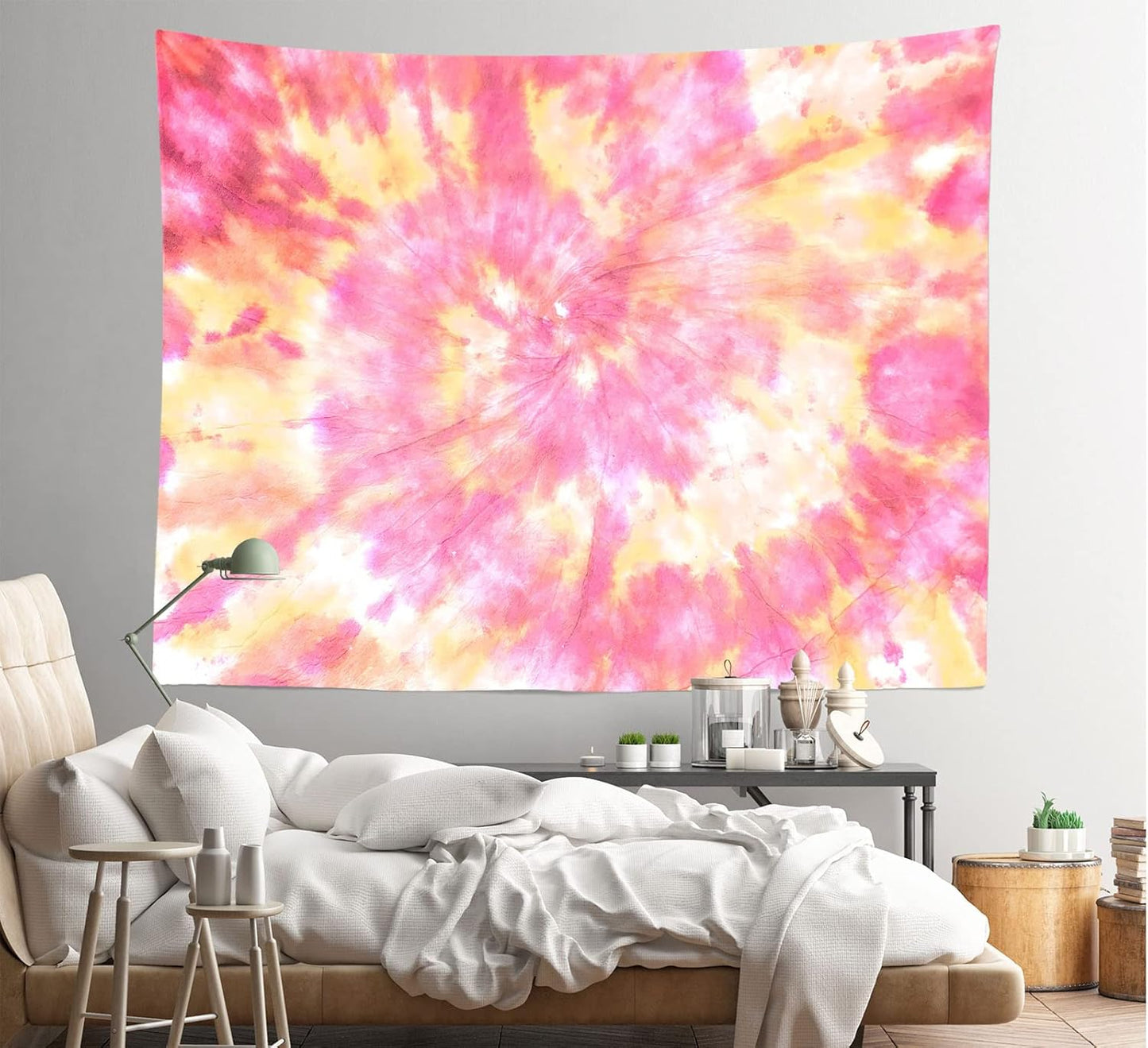 Loccor 7x5ft Tie Dye Tapestry Light Orange Watercolor Craft Dirty Tie-Dye Textile Abstract Chaotic Hippie Tapestry Wall Hanging for Living Room Bedroom Decor （Pattern Painted on Polyester Fabric）