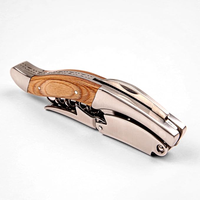 Semecca® Corkscrew Wine Opener, Waiter's Corkscrew, Double Stage, The perfect Wine Opener and Wine key, Wine Bottle Shaped Wooden Box, Gift for Wine Lovers (Naturalwood)