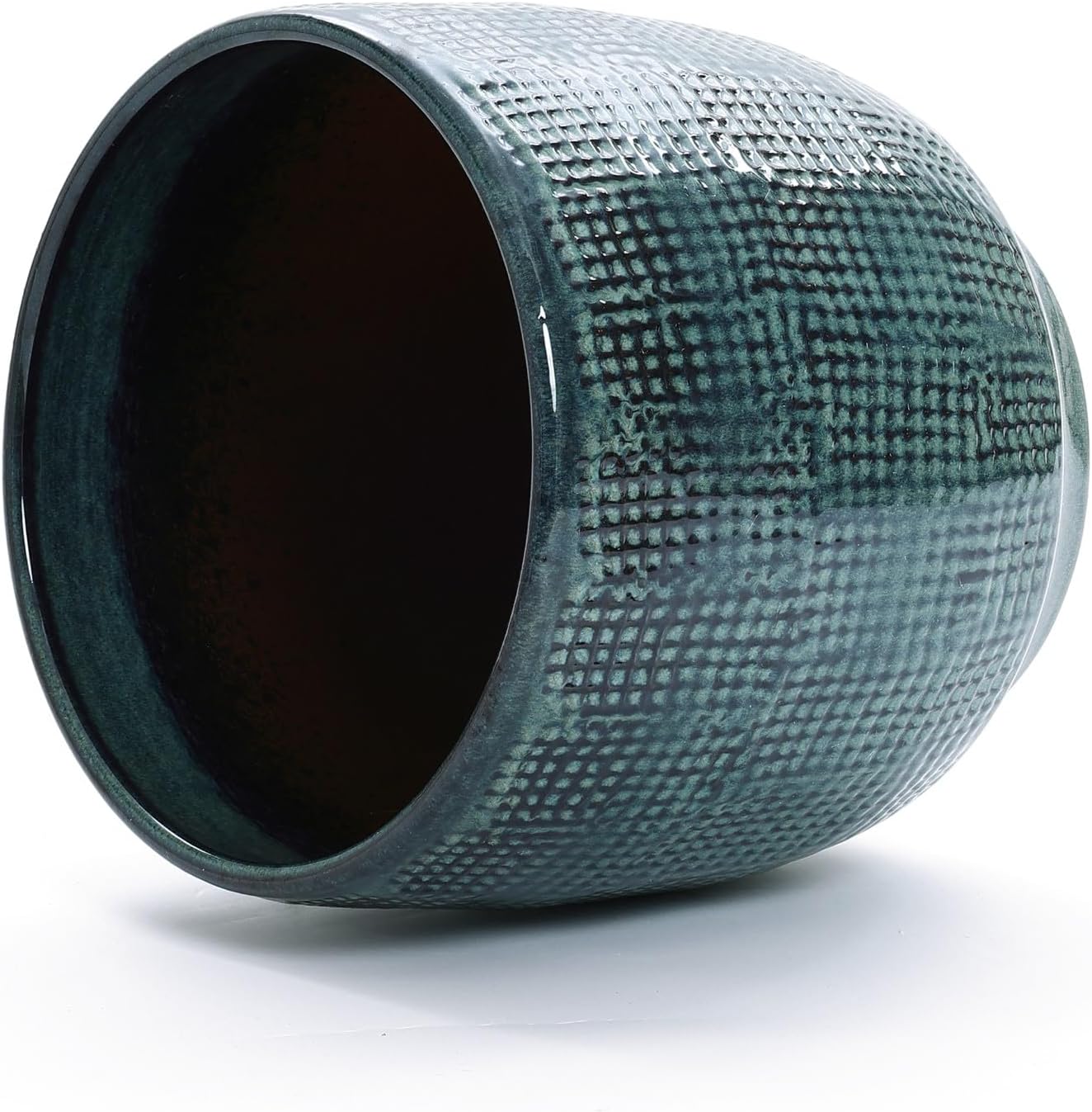 LuxenHome Marina Gray 12-Inch Dia Round Ceramic Planter Pot with Drainage Hole and Rubber Plug, Modern Gradient Glaze Plant Pot, Decorative Flower Garden Pot for Indoor Outdoor Plants