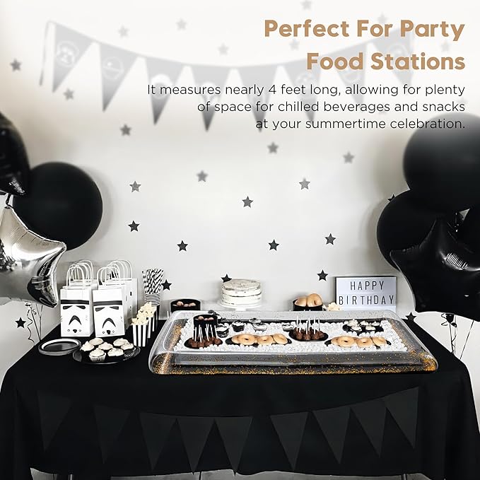 HBlife 2 PCS Inflatable Serving Bar, Inflatable Buffet Cooler for Party, BBQ, Luau, Salad Ice Tray Food Drink Containers with Drain Plug and 1 Hand Air Pump,