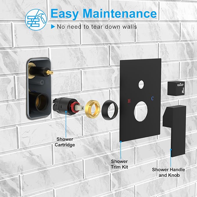 EMBATHER Black Shower System Sets Faucet - 10 Inch Overhead Rainhead Shower Combo Set with Handheld and Valve - Luxury Rain Mixer Rainfall Black Shower Faucets Sets Complete