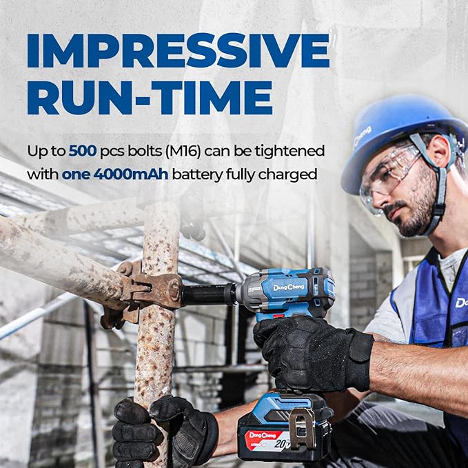 Dong Cheng 20V Brushless Impact Wrench, Max Torque 360 ft-lbs (488N.m), 1/2" with 3 Mode Speed, 2400 RPM Cordless Impact Gun, Includes 2 * 4.0Ah Battery and Charger, 4 Impact Sockets and Kit Bag