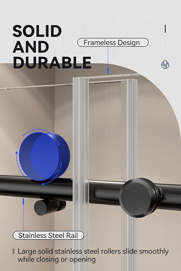 56"-60" W X 59" H Frameless Glass Sliding Tub Door,Soft-Close Bathroom Tub with 5/16"(8mm) Clear Tempered Glass,Explosion-Proof Film,Thick Bathtub Doors,Endurance,Modern Shower Door,Black