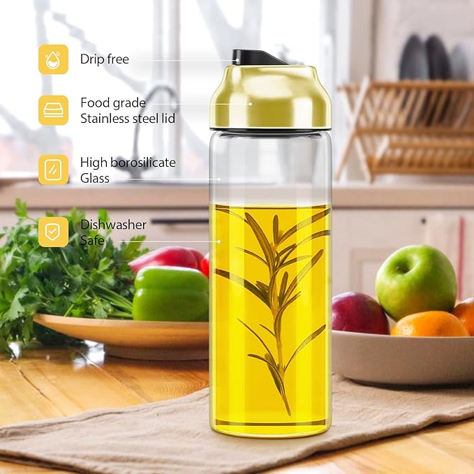 Aelga Gold Oil Dispenser - Gold Kitchen Accessories-Oil Dispenser Bottle for Kitchen with Stainless Steel Spout