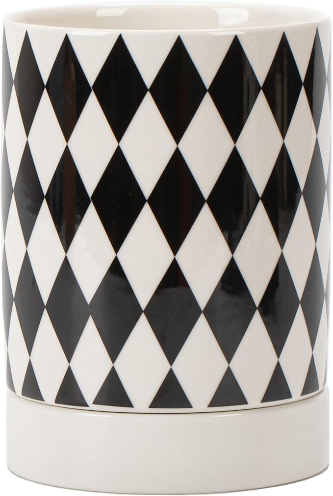 Small Utensil Holder for Kitchen Counter 4.1 x 6 Inches Ceramic Cooking Utensil Crocks Countertop Organizer Vintage Farmhouse Kitchen Decor Caddy,Diamond