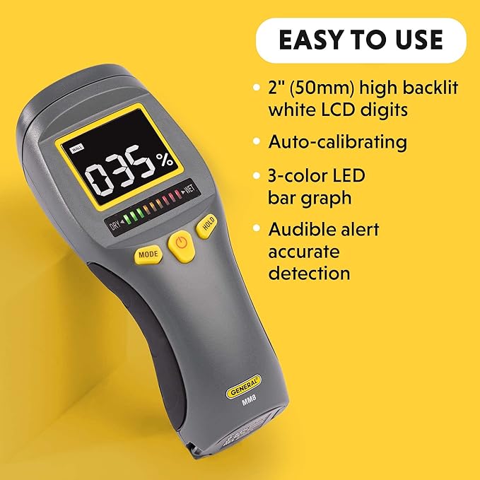 General Tools LCD Moisture Meter #MM8 - Leak and Humidity Detector - Pinless and Non-Invasive