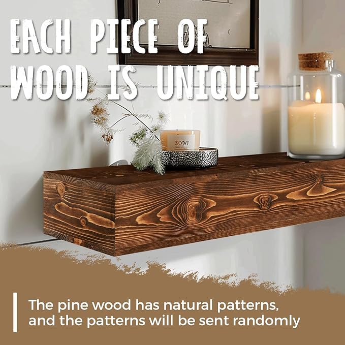 56x8x5 Fireplace Mantel - Handcrafted Hollow Rustic Solid Wood Wall Mounted Floating Shelf with Invisible Heavy Duty Wood Bracket (Weathered Brown)