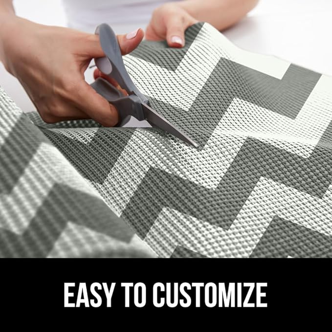 Gorilla Grip powerGRIP Drawer Shelf and Cabinet Liner, Thick Strong Hold, Non-Adhesive Liners Protect Kitchen Cabinets and Cupboard, Bathroom Drawers, Easy Install, Breathable Mat, 12" x20', Chevron