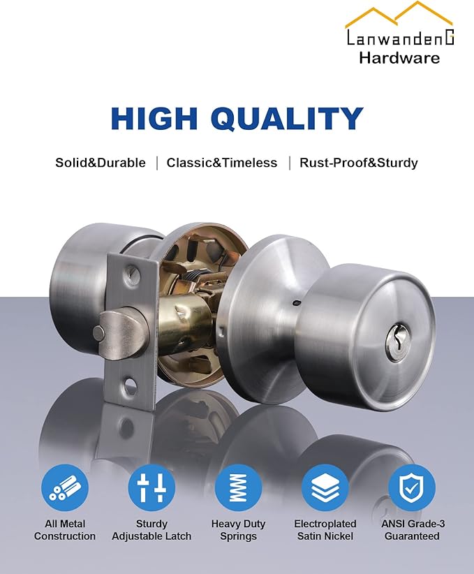Lanwandeng 3 Sets Keyed Alike Entry Door Knobs and Single Cylinder Deadbolt Lock Combo Set Security for Entrance and Front Door, All Keyed Same Door Lock with Classic Satin Nickel Finish