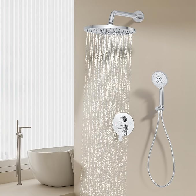 KOJOX Shower Set - Polished Chrome High Pressure Shower Head System- 3 Setting Headheld Shower Head Fixtures- Valve Included