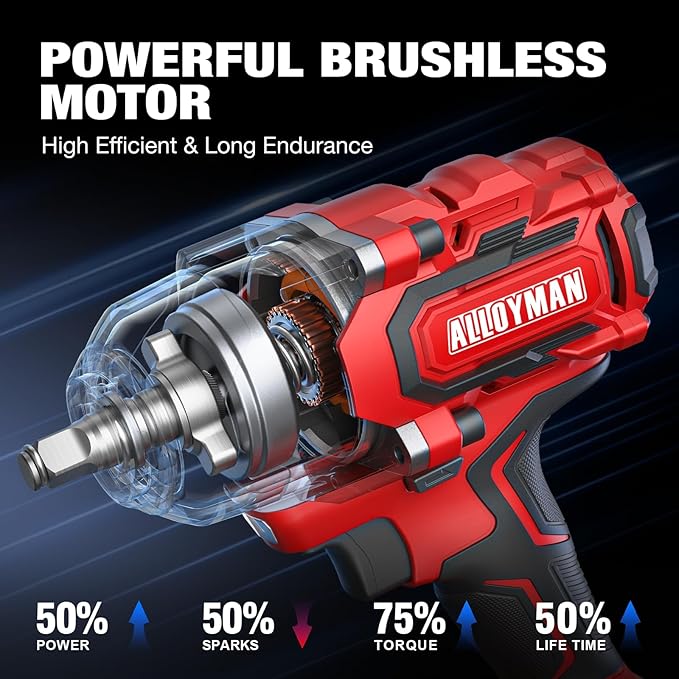 Cordless Impact Wrench, 900Ft-lbs (1200N.m) 1/2" Brushless Impact Gun, 20V High Torque Power Impact Driver, 2x4.0Ah Batteries,Brushless Motor 2400 RPM Variable Speeds for Family Car/Pickup Truck/Mower