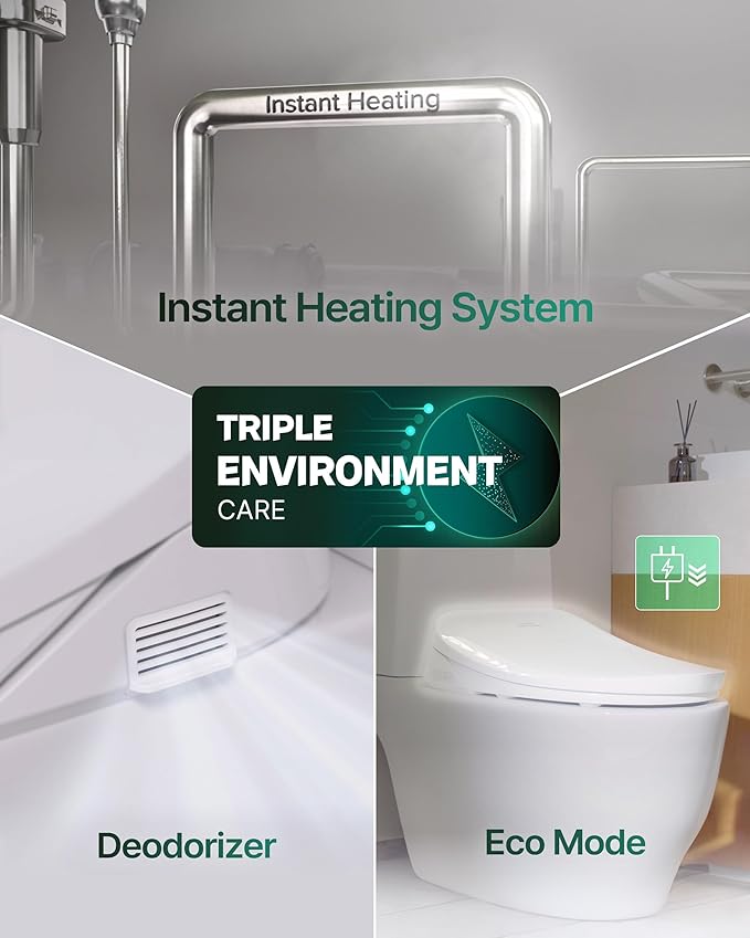 Coway Electronic Bidet Round Toilet Seat with Instantaneous Water Heating, Heated Seat and Dryer, Auto Open and Close Lid, Night Light, Deodorizer, Stainless Nozzle, Remote Control 500S