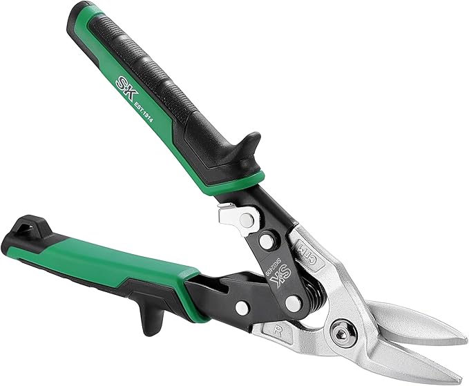 SK 10 Inch Aviation Tin Snips, Right Cut, Cr-Mo Steel Blade, Anti-slip Handle and Safety Latch, for Cutting Sheet Metal
