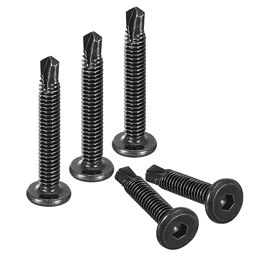 uxcell Hex Socket Self Tapping Screws, 1/4 x 1-5/8" 410 Stainless Steel Sheet Metal Flat Head Drilling Screw 50pcs, Black