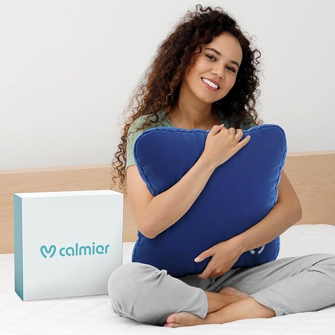 Calmier - 6 lb Sensory Weighted Pillow - Glass Bead Filled Hug Pillow - Ultra Plush Cozy Weighted Pillows for Adults and Kids - Child Sensory Pillow - Weighted Lap Pad (Blue - Minky, 6 LBS)