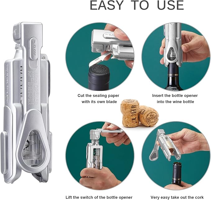 Wine Opener, Wine Corkscrew With Foil Cutter, 6 Inches, Easy To Use And Lightweight Wine Bottle Opener, Silver