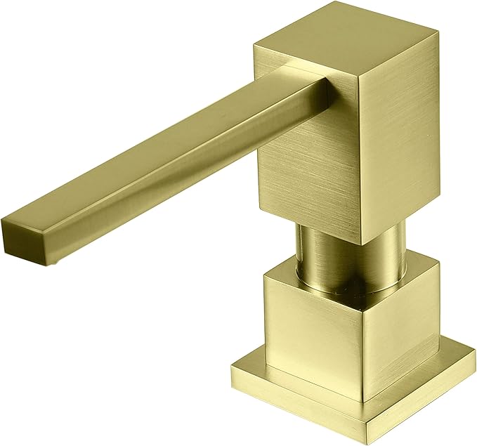 Sink Soap Dispenser for Kitchen Sink (Brushed Gold), All Brass Built-in and Refill from Top Design,Metal Hand Soap & Dish Soap Copper Pump