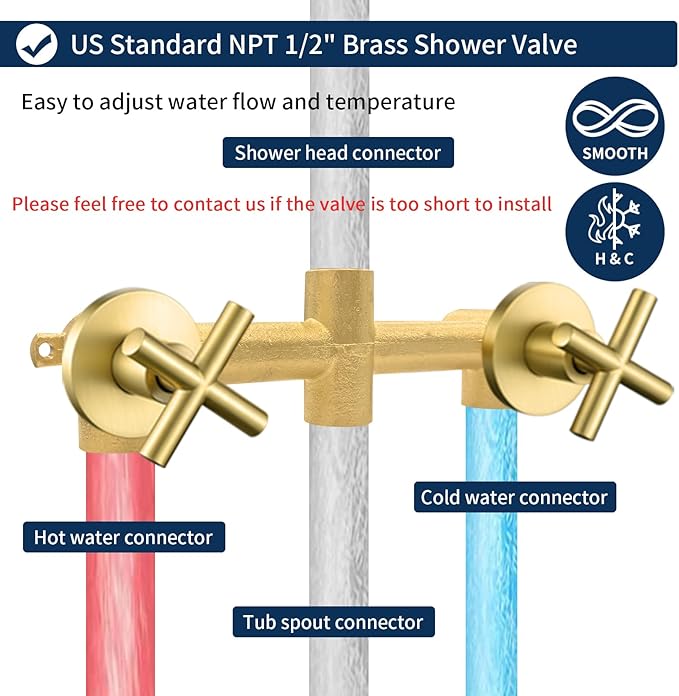 2 Handle Shower Faucet Set with Tub Spout Bathtub Shower Faucet Combo Set Shower System Complete Tub and Shower Trim Kit Brushed Gold Wall Mounted Shower Fixtures