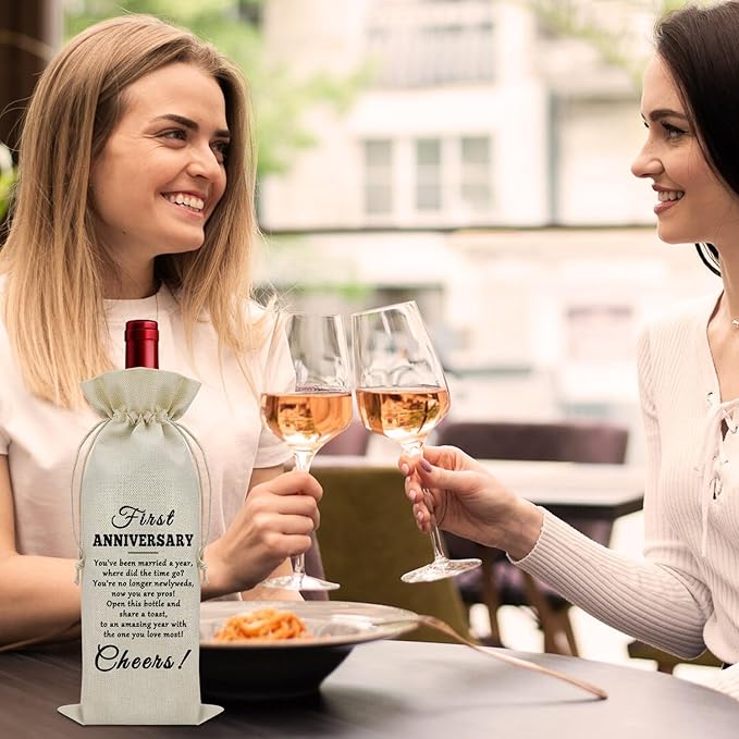 Sazuwu First Anniversary for Couple Wine Bag Wedding Anniversary for Newlyweds Wine Bottle Storage Bag Couples Gifts from Parents Celebrate Gifts from Friends Wine Accessories Gifts for Wine Lovers