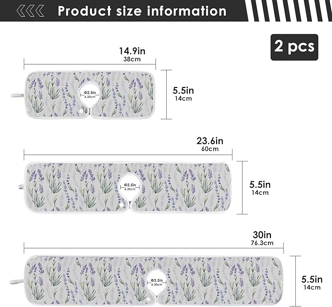 Kitchen Faucet Absorbent Mat,Lavender Flower Water Splash Guard for Sink, Faucet Drip Catcher Thicken Sponge Microfiber Faucet Water Catcher Mat Sink Absorbent Mat for Kitchen 14x5in 2 Pack