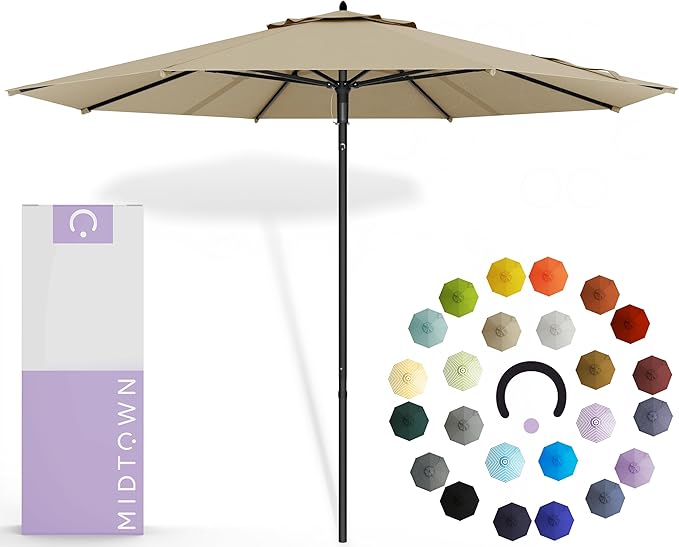 Midtown Umbrellas Push and Pop 9 Feet Outdoor Umbrella, Cherry (Burgundy) Polyester Fabric - Fiberglass Ribs Deck Patio Umbrella, Backyard Umbrella, Garden Umbrella & Pool Umbrella - Black Pole