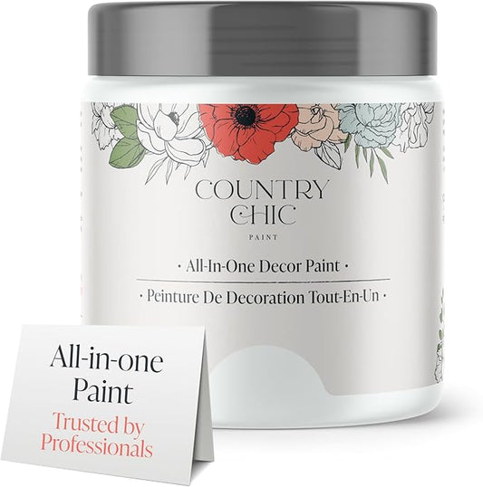 Country Chic All-in-One Chalk Paint for Furniture, Cabinets, Home Decor, Eco-Friendly, Matte Finish, Built-In Primer & Top Coat for Wood, Metal - Simplicity (White) - Pint 16 oz (475 ml)
