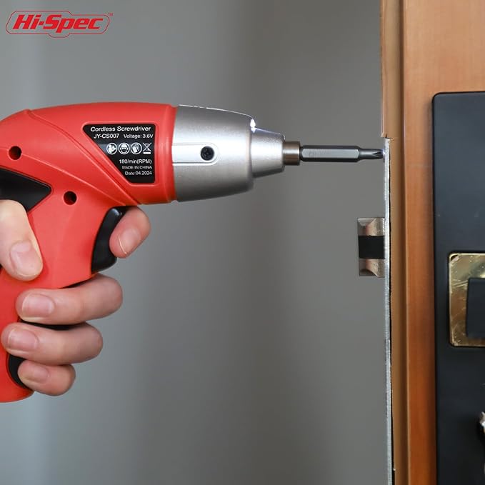 Hi-Spec 27pc 3.6V Red Small Power Electric Screwdriver Set. Cordless & Rechargeable with Driver Bit Set