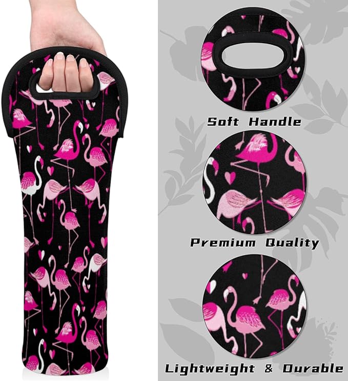 Flamingo Illustration Wine Tote Bag Neoprene Wine Bags Carrire for Party Travel Restaurant Wine Accessories Gifts for Wine Lover