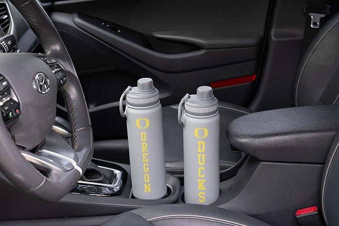 Oregon Text Water Bottle - Gray Double Walled Stainless Steel 24 oz Keeps Drinks Cold or Hot
