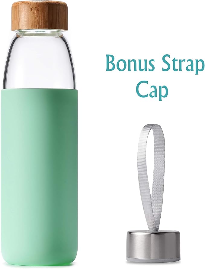 veegoal Glass Water Bottles 25 Oz Borosilicate with Bamboo Lid, BPA-FREE, Non-Slip Silicone Sleeve, and Stainless Steel Leak Proof Lid - Reusable Glass Bottle for Men and Women
