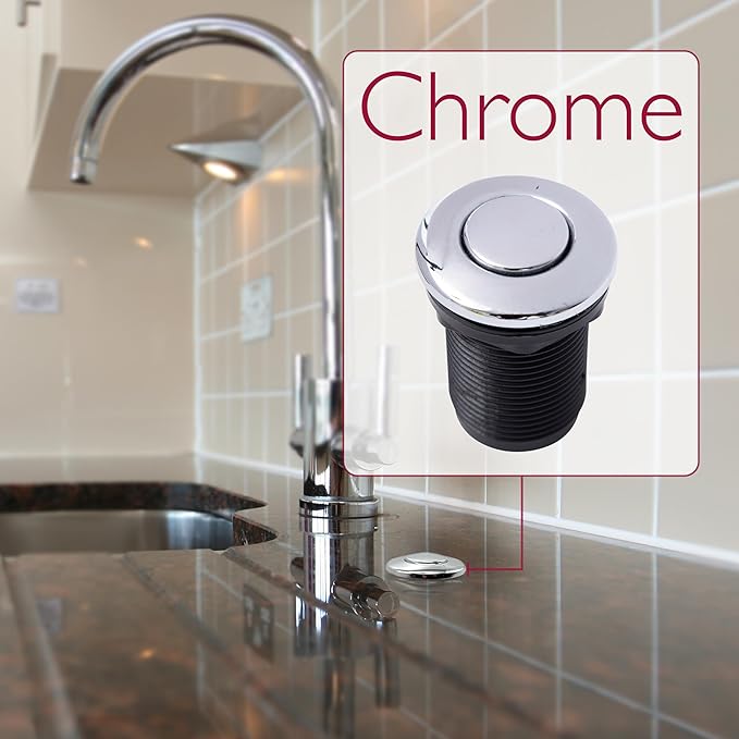 Disposal Air Switch Kit for Garbage Disposal Hands-Free On/Off Control UL Approved Includes 6' Air Tube 1-3/8" Air Button Safe & Convenient for Kitchen No Wiring Needed (Chrome)