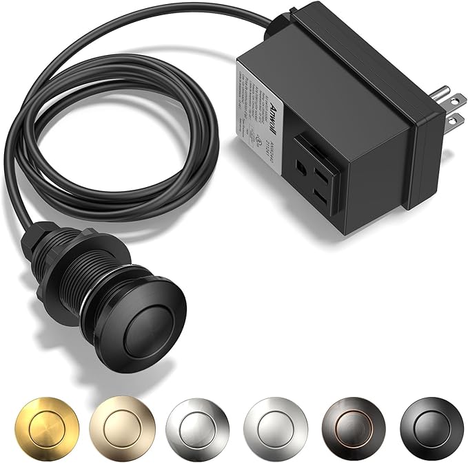 Garbage Disposal Air Switch Kit - Professional, UL Listed Wireless Sink Top Garbage Disposal Button, Stainless Steel/Black On/Off, Compatible with all garbage disposals