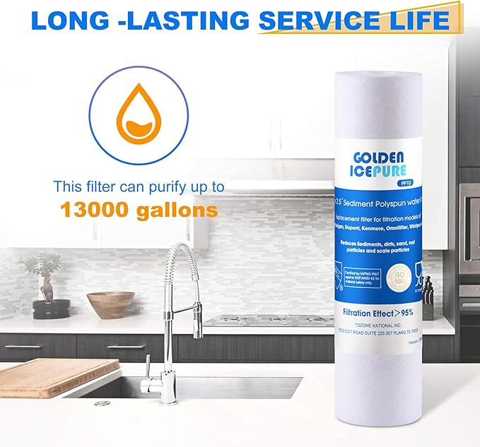 GOLDEN ICEPURE 5 Micron 10" x 2.5" Whole house Sediment Water Filter Replacement for WHKF-GD05, Aqua-Pure AP110, Culligan P5, DuPont WFPFC5002, CFS110, RS14 10 inch RO System Unit 4PACK