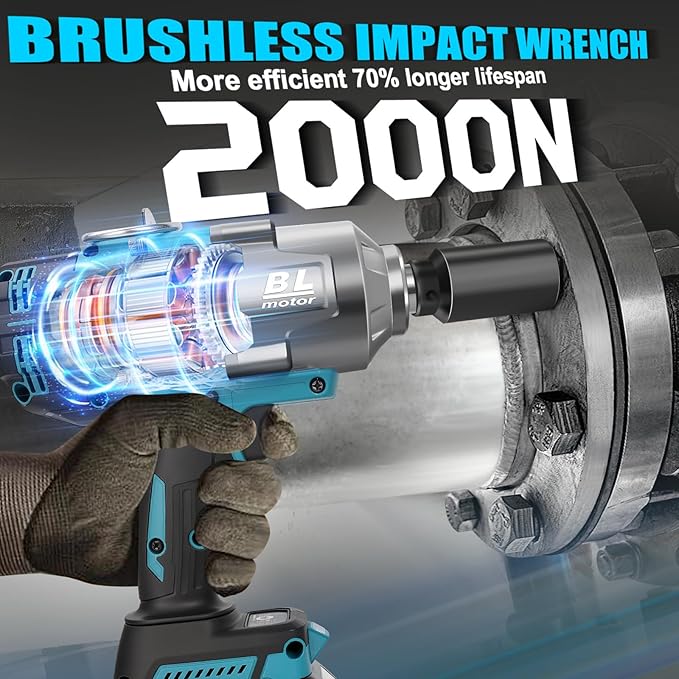 Cordless Impact Wrench 1/2" for Makita 18V Battery, Impact Wrench 1500FT-LBS(2000N.m) High Torque Brushless Electric Impact, with 4 Modes Power Impact Driver for Car, Truck, Mower (No Battery)