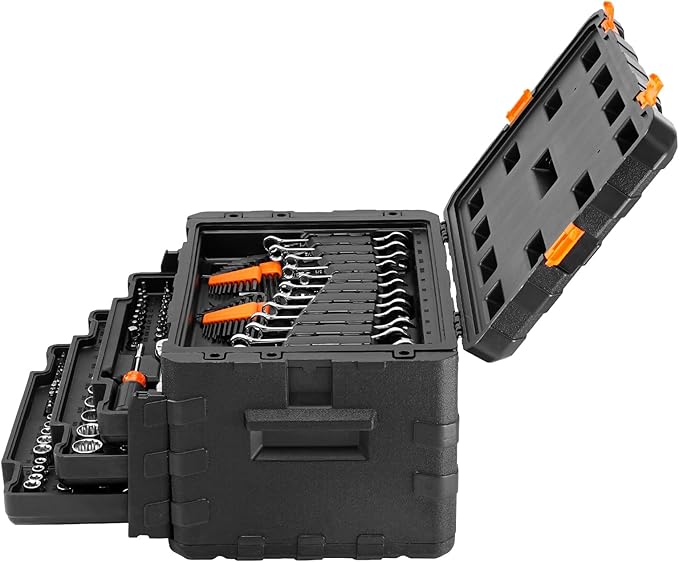 VEVOR Mechanics Tool Set and Socket Set, 1/4" 3/8" 1/2" Drive Deep and Standard Sockets, 450 Pcs SAE and Metric Mechanic Tool Kit with Bits, Hex Wrenches, Combination Wrench, Accessories, Storage Case
