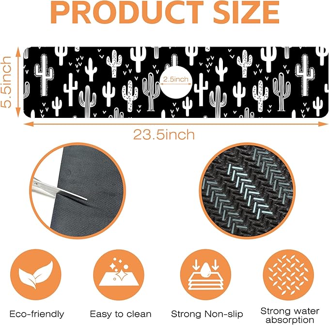 Kitchen Faucet Mat Fun Western Cactus Kitchen Sink Splash Guard Faucet Mat,1 PC Splash Guard Behind Faucet Drip Catcher for Kitchen,Sink Mat,Dish Drying Mat,Bathroom Faucet Mat 23.5"X5.5"