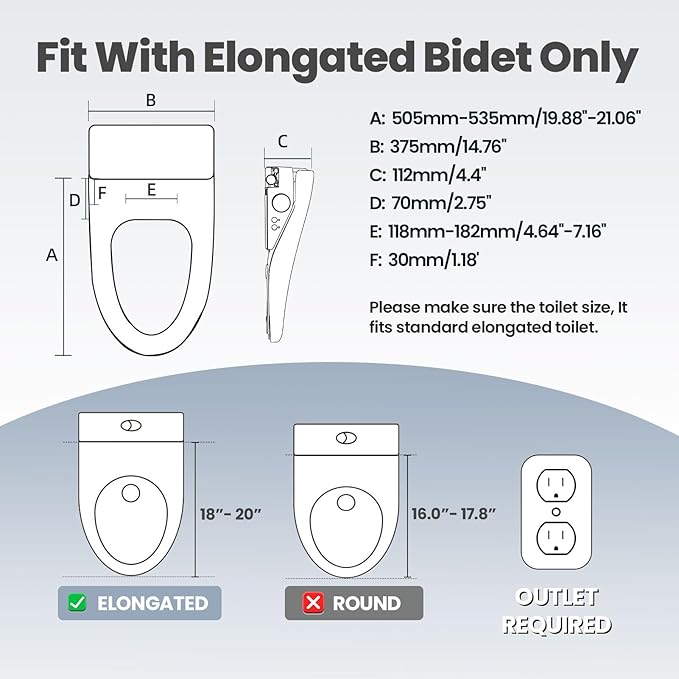 Tadashi Bidet Toilet Seat Elongated, Smart Heated Toilet Seat, Instant Warm Water & Dryer, Feminine & Rear Wash, Self-Clean Nozzle, Slow Close Lid, Child/ECO/Silent Mode