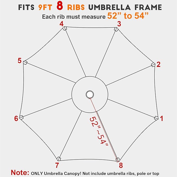 Blissun 9ft Patio Umbrella Replacement Canopy, Market Umbrella Top, Outdoor Table Umbrella Canopy for 8 Ribs, Canopy Only