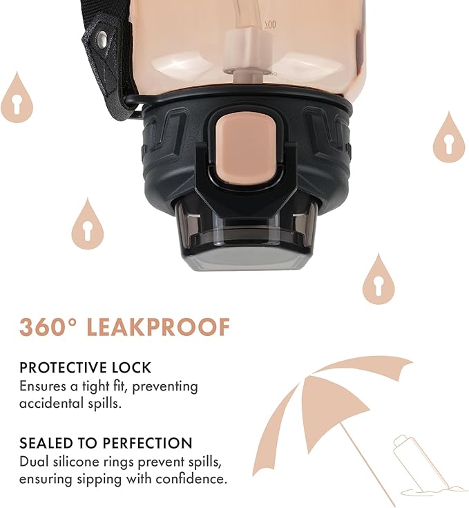 GRANDTIES Sports Tritan Plastic Water Bottle with Straw, Removable – Leakproof BPA Free Dishwasher Safe Travel Water Bottle with Strap for Gym, Outdoor, Fitness (Peach Creme, 28oz (800mL))