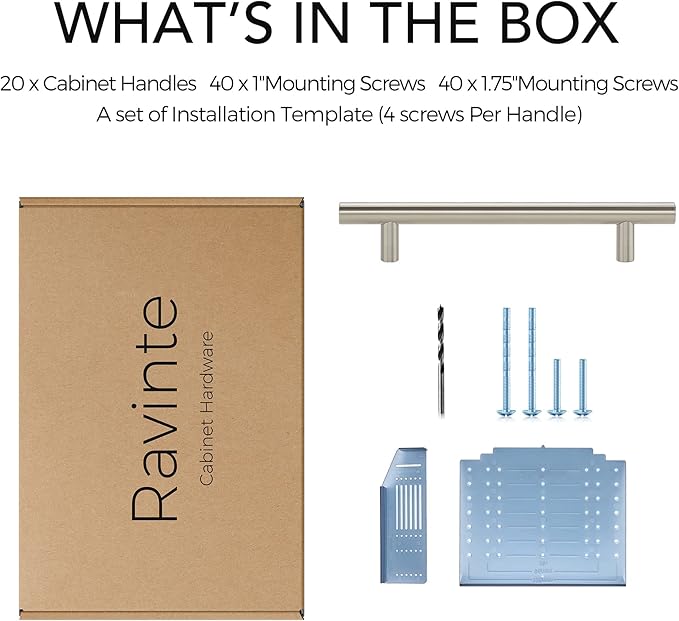 Ravinte 20 Pack | 7.38'' Cabinet Pulls Brushed Nickel Stainless Steel Kitchen Drawer Pulls Cabinet Handles 7-3/8”Length, 5” Hole Center with Mounting Template