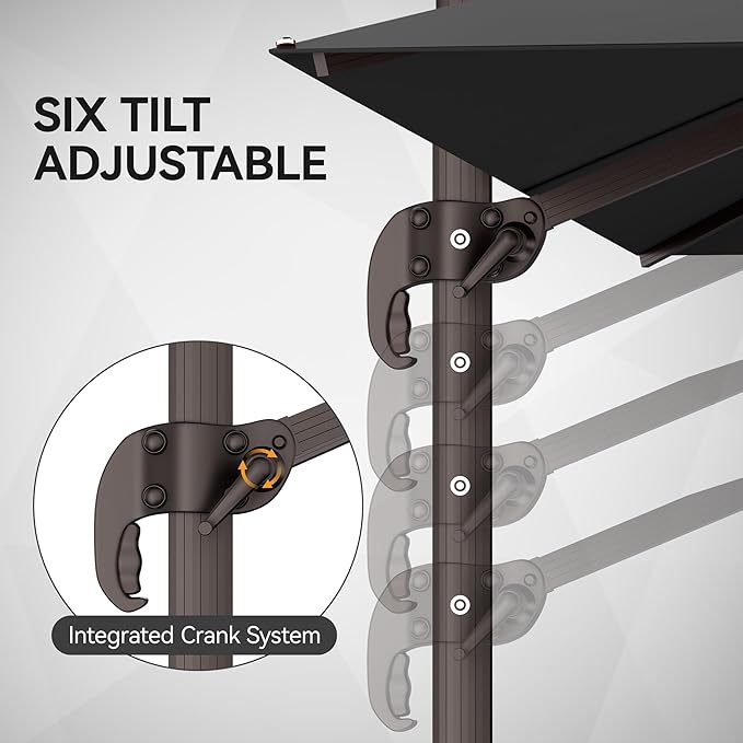 9x12FT Cantilever Patio Umbrella - Heavy Duty Double Layer Offset Design with 360° Rotation, Large Rectangle Sun Shade Umbrella for Garden, Deck, Pool, Backyard, Grey