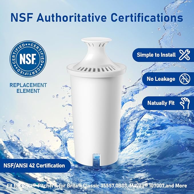 Replacement for Brita®Water Filter, NSF Certified Water Filter Pitchers Cartridges for Brita® Classic 35557, Ob03, Mavea® 107007, Lasts Two Months or 40 Gallons,Pack of 3