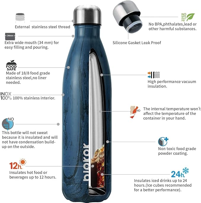 BJPKPK 25 oz Stainless Steel Insulated Water Bottle Cola Shape Water Bottles,Wood-Prussian Blue