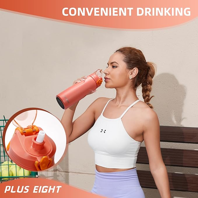 Sports Water Bottle, 25 oz Insulated Water Bottle With Straw, Stainless Steel Water Bottle Wide Mouth for Sports, Gym or Office, BPA-Free Keep Cold 24H Hot 12H (Orange)