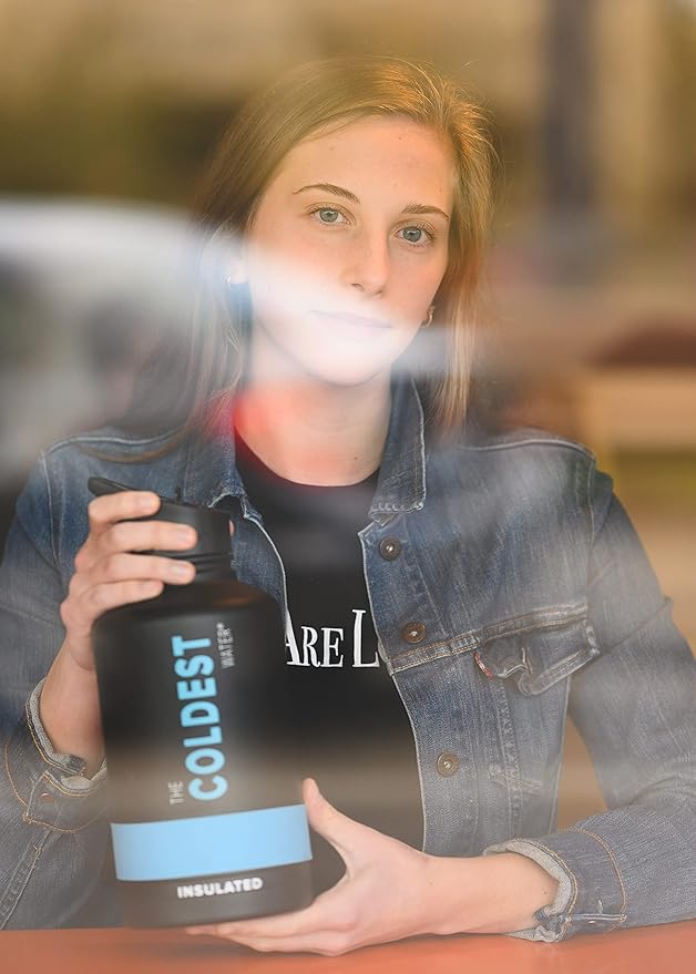 Coldest Sports Water Bottle with Straw Lid Vacuum Insulated Stainless Steel Metal Thermos Bottles Reusable Leak Proof Flask for Sports Gym (Stealth Black, 64 oz)