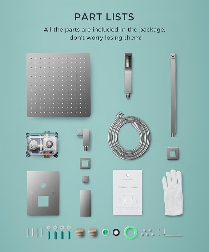 FORIOUS Rain Shower Head System, 10 Inch Shower Faucet Set with with handheld combo, Solid Brass Pressure Balanced Valve and Trim Kit Fixtures, Wall Mounted, Brushed Nickel (Stainless Steel, 10 inch)