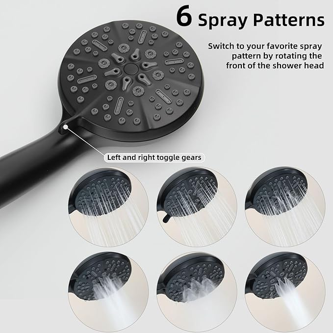 2 Handle Shower Faucet Set With Handheld Shower Head,Dual 2 in 1 Shower Head System, Shower Combo Set with Handheld,2 Knobs Tub and Shower Trim Kit with Valve,Wall Mounted,Matte Black,2A3MK