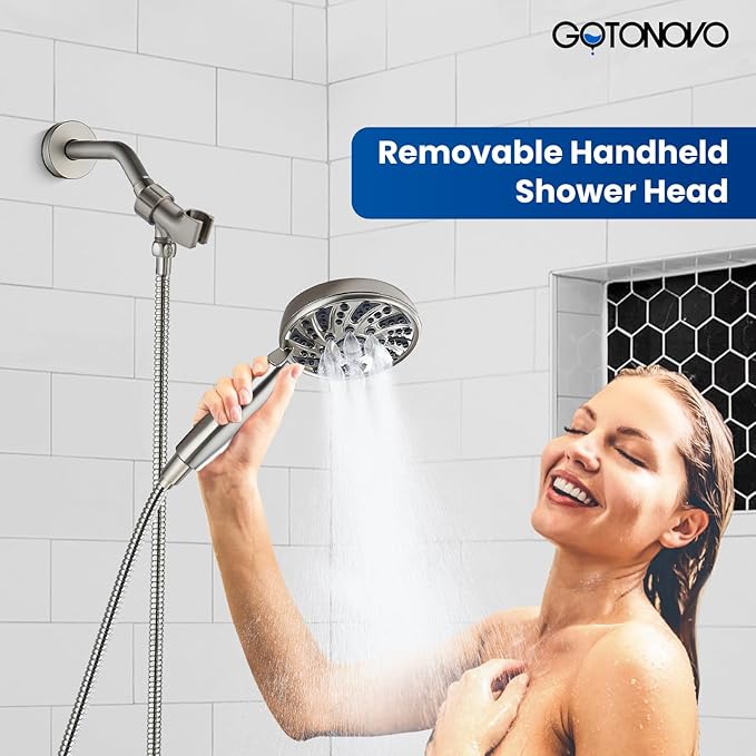 gotonovo Bathroom Shower Head Kit High Pressure Combo System Shower Faucet 6 Modes ABS Handheld Spray Shower Trim Kit Valve Included Shower Head and Handle Set Brushed Nickel